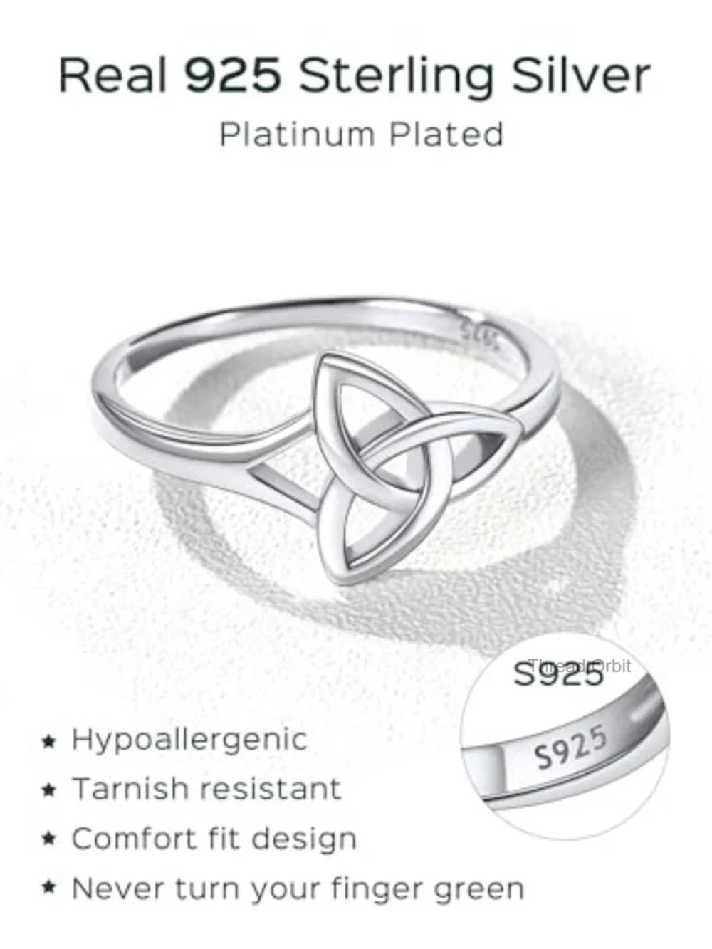 925 Sterling Silver Claddagh Triquetra Celtic Knot Promise Ring Comfort Fit